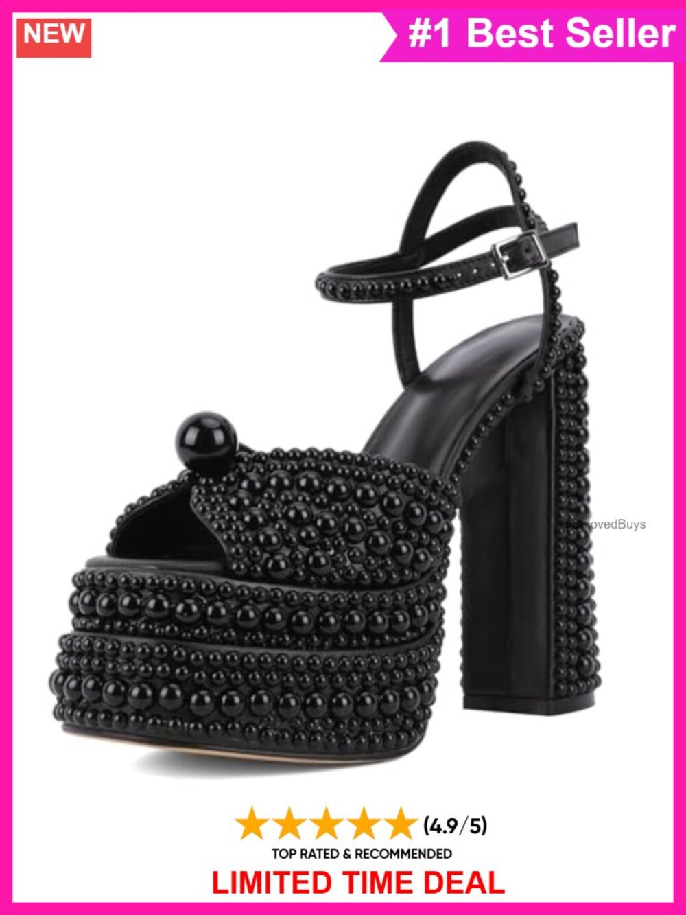 Pearl Rhinestone Platform Peep Toe Ankle Strap Heeled Sandals Wedding Formal